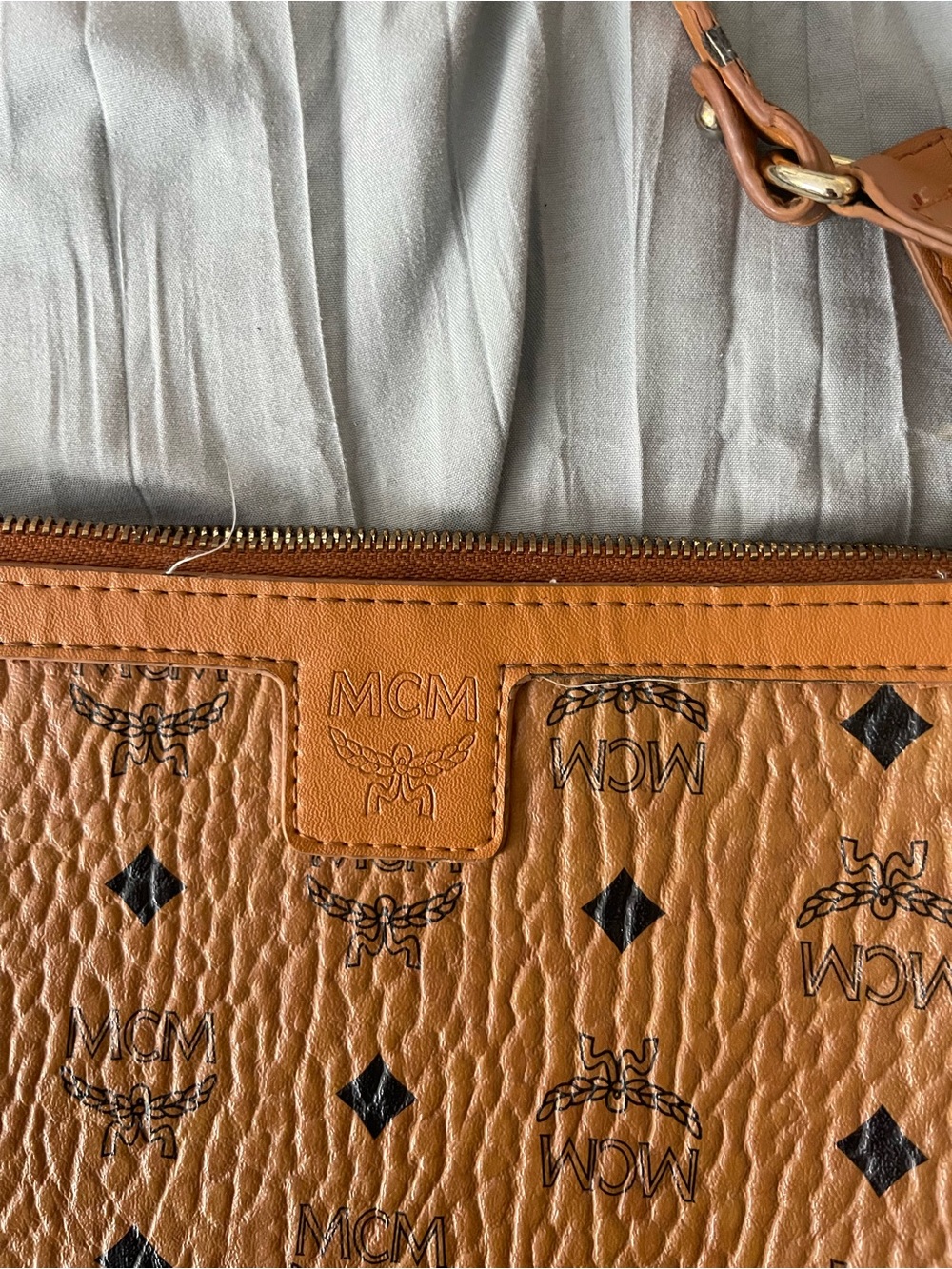 MCM Cognac Visetos Monogram Zip Wristlet Clutch